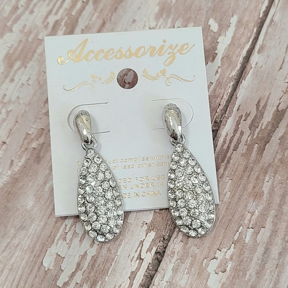 Pave Linear Teardrop Dangle Earrings - Picture 1 of 5